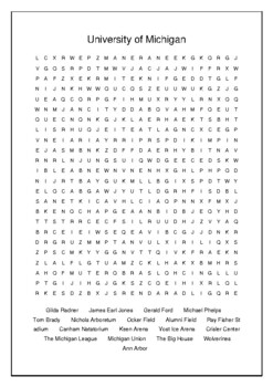 University of Michigan Wolverines Crossword Puzzle and Word Search