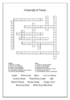 University of Texas Crossword Puzzle and Word Search Bell Ringer