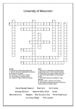 University of Wisconsin Badgers Crossword Puzzle and Word Search Bell