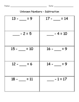 Unknown Numbers - Subtraction within 20 by Naomi Malutan | TPT