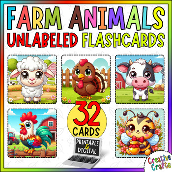 Preview of Unlabeled Farm Animals Vocabulary Flashcards Printable & Digital Resources