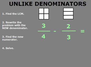 Preview of Unlike Denominators: Add and Subtract Fractions