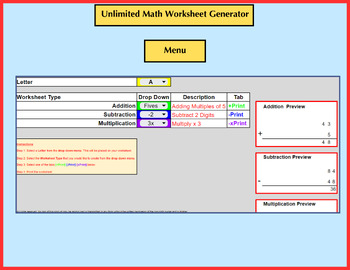 Preview of Unlimited Math Worksheet Generator [+ - x]