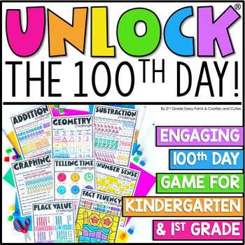 Preview of Unlock the 100th Day K1 - 100th Day Math Game For Kindergarten and First Grade