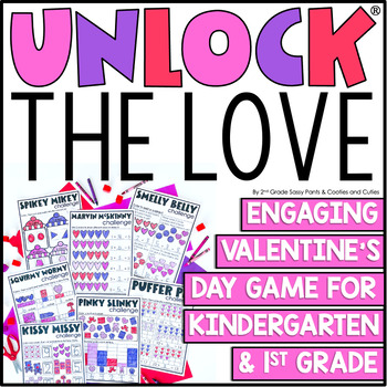 Preview of Unlock the Love K1 - Valentine's Day Math Game for Kindergarten and First Grade