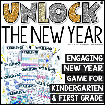 Preview of Unlock the New Year K1 - New Year's Math Game for Kindergarten & First Grade
