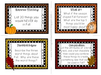 Writing Prompts - Fall Theme - Thinker's Keys by Learning to be Awesome