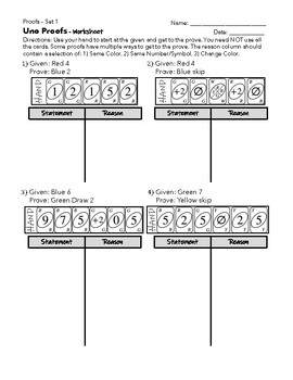 Preview of Uno Proofs - Reasoning + Proofs - Worksheet