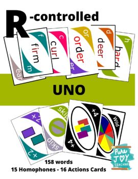 Preview of Uno R-controlled words and Homophones card game, ar, ur, ir, er, or, air, ear,