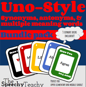 Preview of Uno - Style Three Deck Language Bundle (antonyms, synonyms, multiple meaning!)