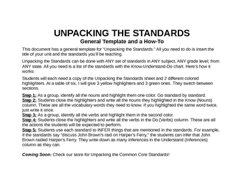 unpacking standards template