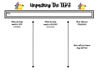 Preview of Unpacking the TEKS Blank Documents/Worksheets For Teachers