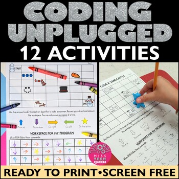 Preview of Unplugged Coding Activities 12 Screen Free Sheets All Year STEM Hour of Code