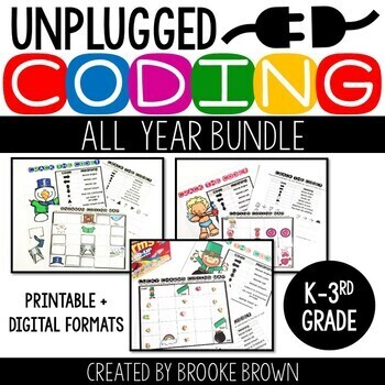 Preview of Unplugged Coding All Year Seasonal BUNDLE (PRINTABLE + DIGITAL) Spring & Fall