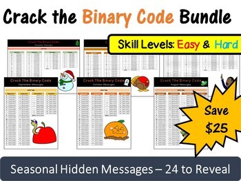 Preview of Unplugged Coding Crack the Binary Code Computer Worksheets Bundle (Easy & Hard)