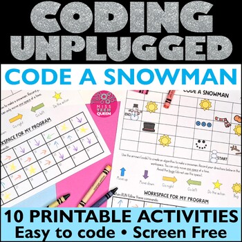 Preview of Unplugged Coding Winter Computer Coding Worksheet Snowman December January