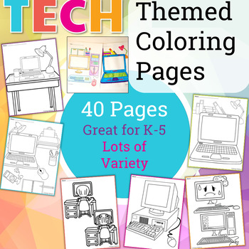 Preview of Unplugged Printable Technology Themed Coloring Pages Worksheets for sub plans