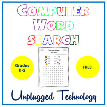 Preview of Unplugged Technology Computer Words Word Search K-2 FREE
