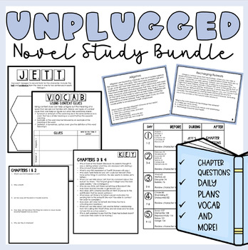 Preview of Unplugged by Gordon Korman Novel Study & Task Card Reading Comprehension Bundle