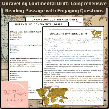 Preview of Unraveling Continental Drift: Comprehensive Reading Passage with Engaging Ques..
