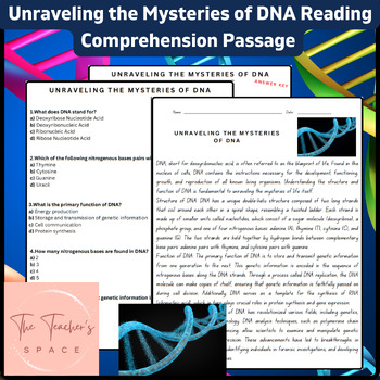 Preview of Unraveling the Mysteries of DNA Reading Comprehension Passage