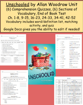 Preview of Unschooled by Allan Woodrow - Unit Bundle - Vocabulary, Comprehension, Test