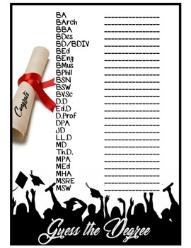 Preview of Unscramble the College Degrees- Graduation Game