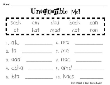 word work center unscrambling words worksheet set reading program aligned