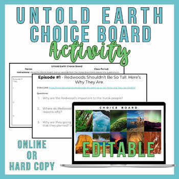Preview of Untold Earth Choice Board Activity - No Prep/Editable