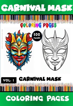 Preview of Unveil the Magic: Carnival Mask Coloring Pages Vol 1
