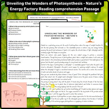 Preview of Unveiling the Wonders of Photosynthesis - Nature's Energy Factory Reading Comp..
