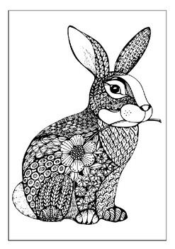 Rabbit Coloring Books for Adults Relaxation: Fun and Beautiful Animals and Flowers Coloring Pages for Stress Relieving Design [Book]