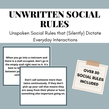 Preview of Unwritten Social Rules - Critical Thinking - ASD, Neurodivergent, Task Cards