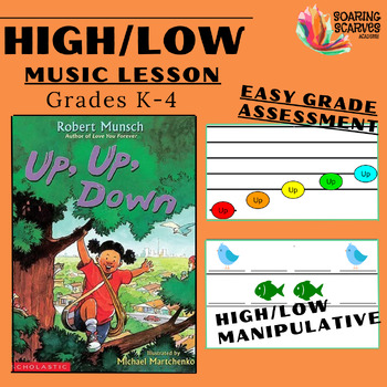 Preview of Up, Up, Down- a High/Low FULL Google Slides Music Lesson- Easy-Grade Composition