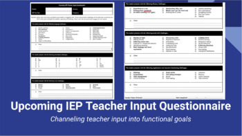 Preview of Upcoming IEP Teacher Input Questionnaire