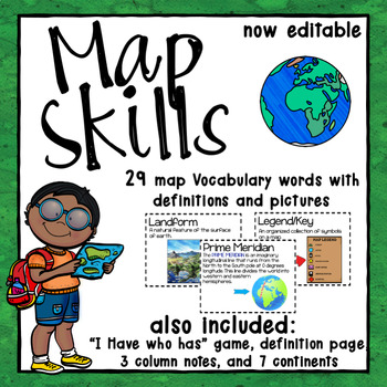 Preview of Geography Vocabulary | Map Skills Word Wall | Editable