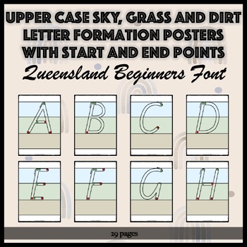 Preview of Upper Case Sky Grass Dirt Letter Formation with Start End Points Queensland Font