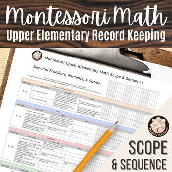 Preview of Upper El Montessori Math Lessons Scope and Sequence - Montessori Record Keeping