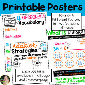 Upper Elementary 4 Operations Posters and Reference Charts | TpT