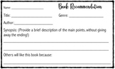 Upper Elementary Book Recommendation Cards