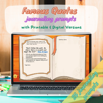 Preview of Upper Elementary Famous Quotes Journaling Prompts for Self-reflection
