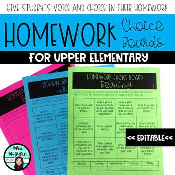 Preview of Upper Elementary Homework Choice Board *EDITABLE*