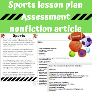 Preview of Upper Elementary Lesson plan and assessment: Sports- Nonfiction text