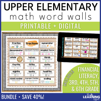 Preview of Upper Elementary Math Word Walls BUNDLE | Printable Vocabulary Cards & Digital