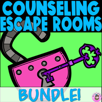 Preview of School Counselor Social Emotional Counseling SEL Escape Room Lessons BUNDLE