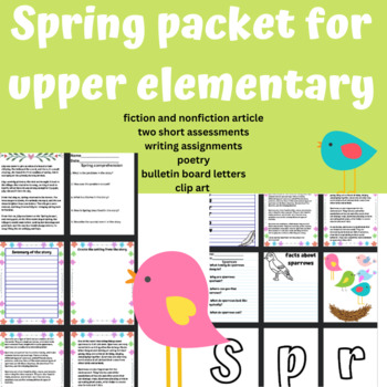 Preview of Upper Elementary Spring writing and reading skills packet. Bulletin board too!