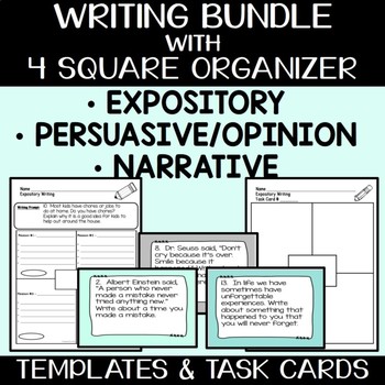 Preview of Expository, Narrative, and Opinion Writing Bundle with 90 Prompts and Organizers