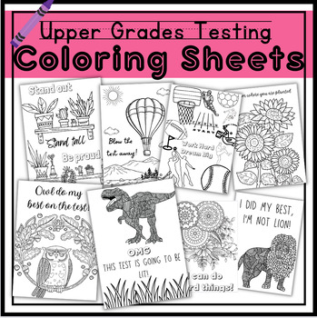 Preview of Upper Grades Testing Coloring Sheets Testing Affirmations Post Test Brain Break