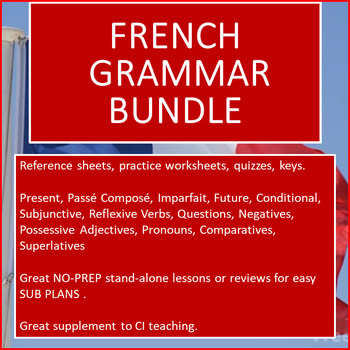 Preview of Upper Level French Grammar: French 2 and up, lessons, reviews, quizzes- no prep!
