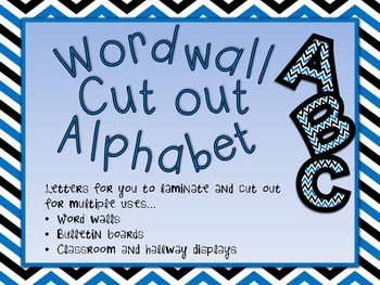 Preview of Upper and Lower Case Wordwall cut out letters-Blue Black and White